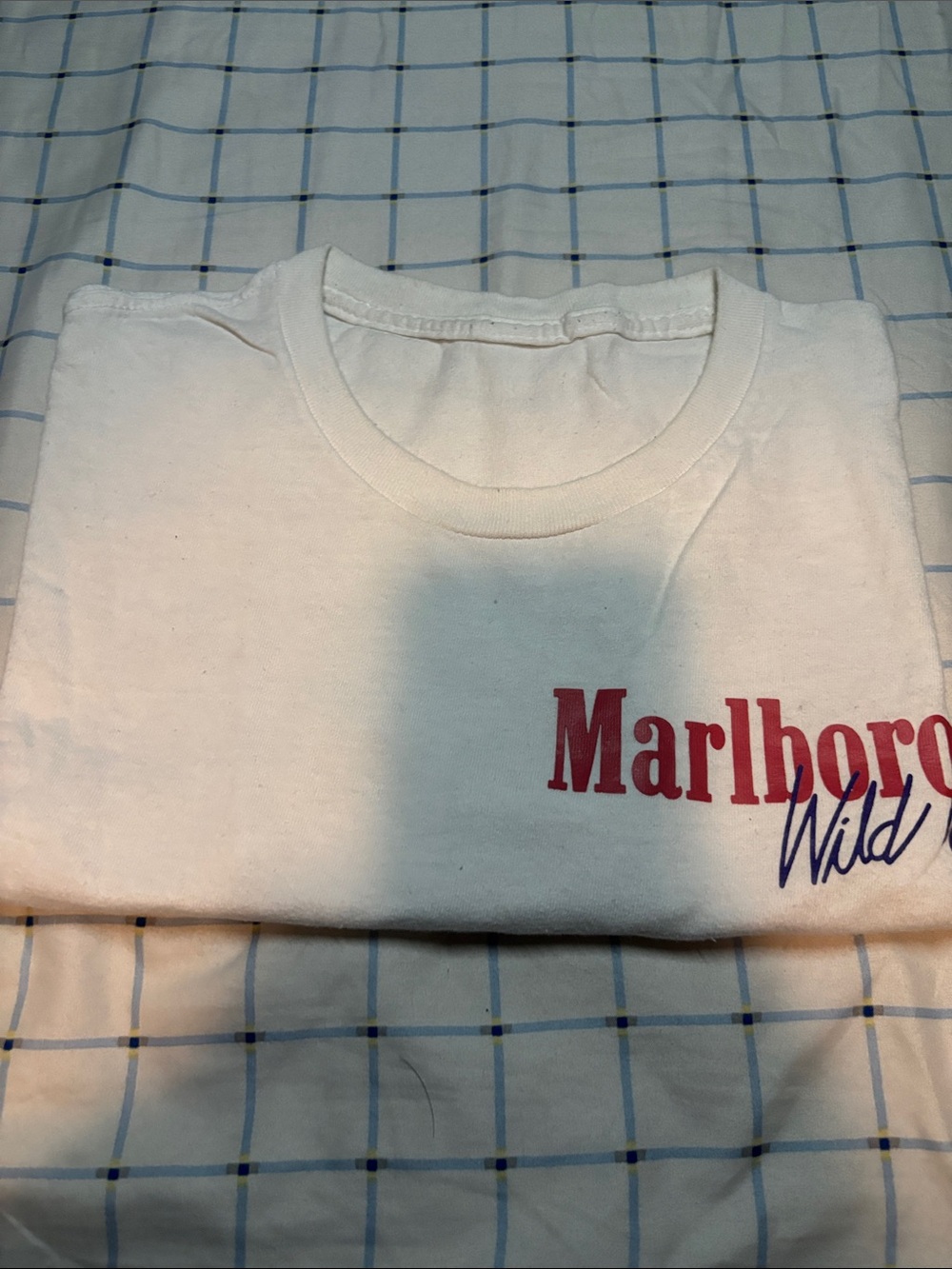 Marlboro White Tee with Red Logo and Blue Script